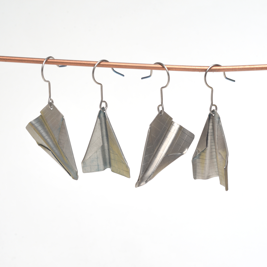 Titanium Paper Airplane Earrings